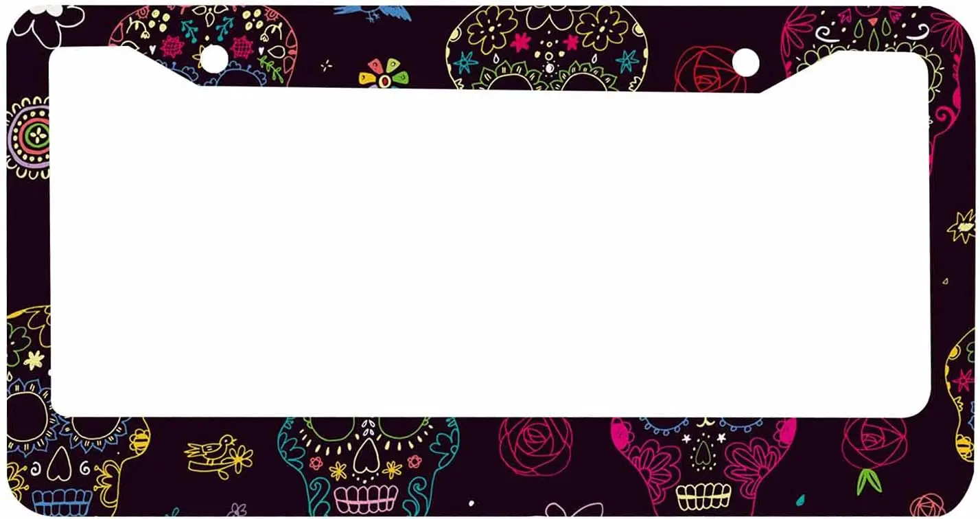 Decorative License Plate Frame Sugar Floral Skull Floral Car Tag Cover Aluminum Auto License Plate Holder for Men Women 12x6 In