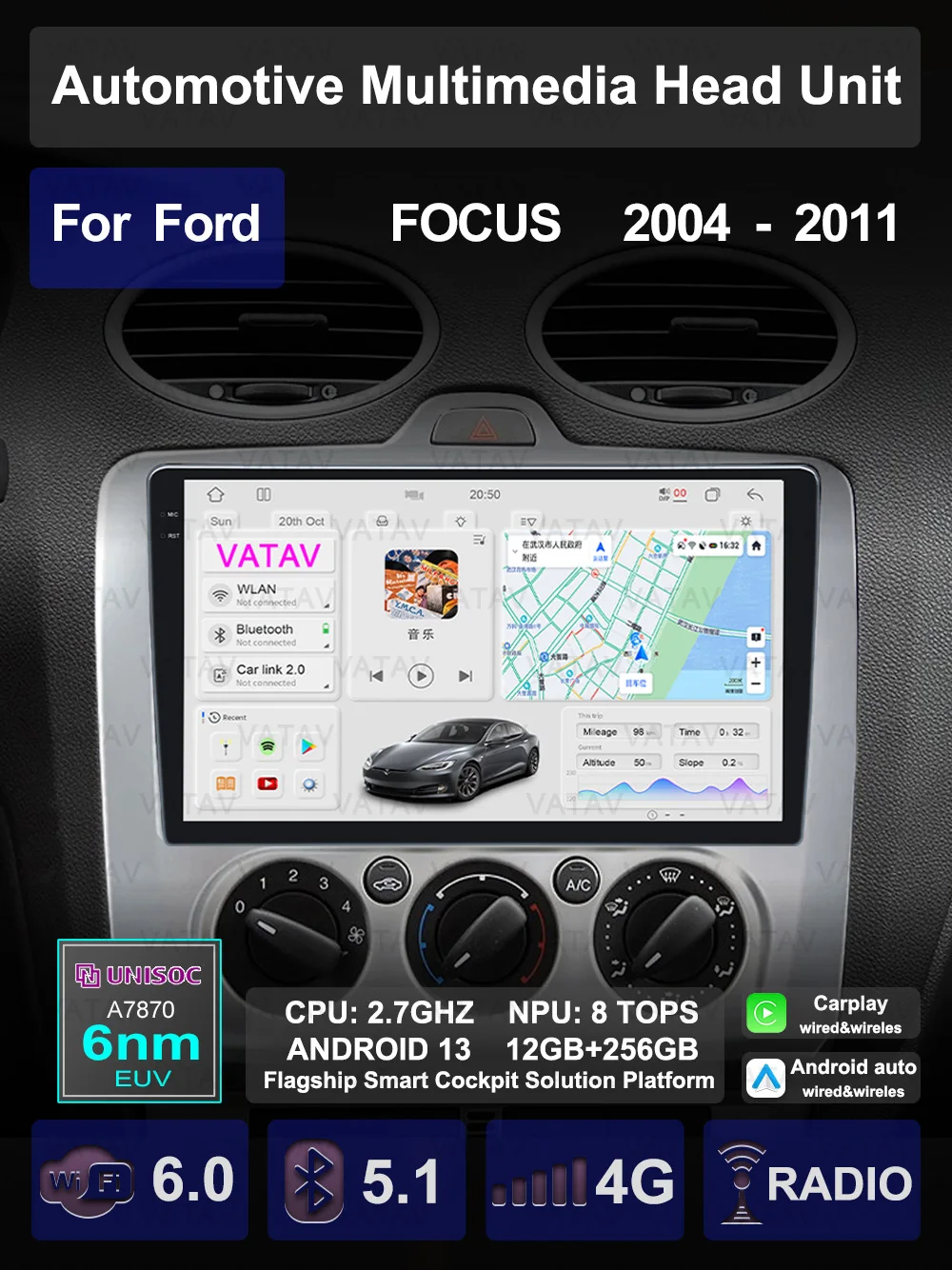 

For Ford focus 2004-2011 Android 13 7870 Car Multimedia Navigation AI voice Carplay Auto Stereo Radio Player Head Unit