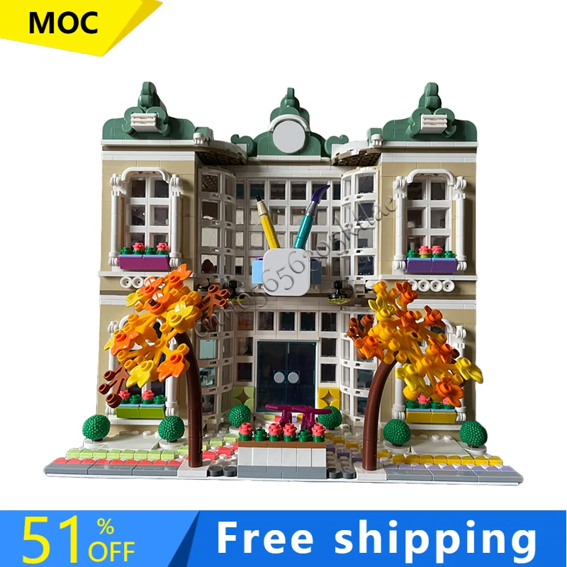 Heißer 1798PCS MOC Mittelalter Kunst Schule Gebäude Modulare Modell Architektur Gebäude Block Diy Bildung Montage Kinder Spielzeug Geschenke