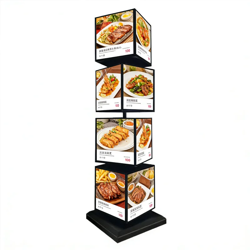 Outdoor Vertical Four-sided Multi-layer Billboard Rotating Led Lightbox Sign for Restaurant Store Signboard Custom Led Lightbox