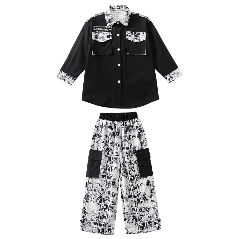 Hip Hop Boys Cool Jacket Patchwork Cargo Pants Girls Shirt teen Street Dance Clothes Sets Kids Streetwear Children Jazz Costumes