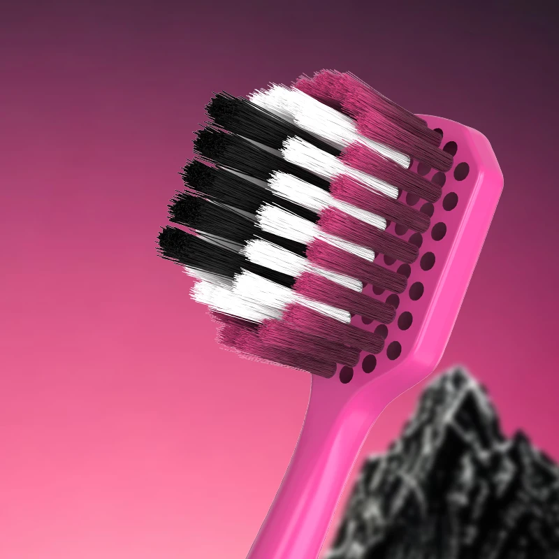 GLORYIN [8-PCS] [4-PCS] Black Pink Series Mountain shaped Convex Brushhead Soft Hair Manual Toothbrush Travel Essential