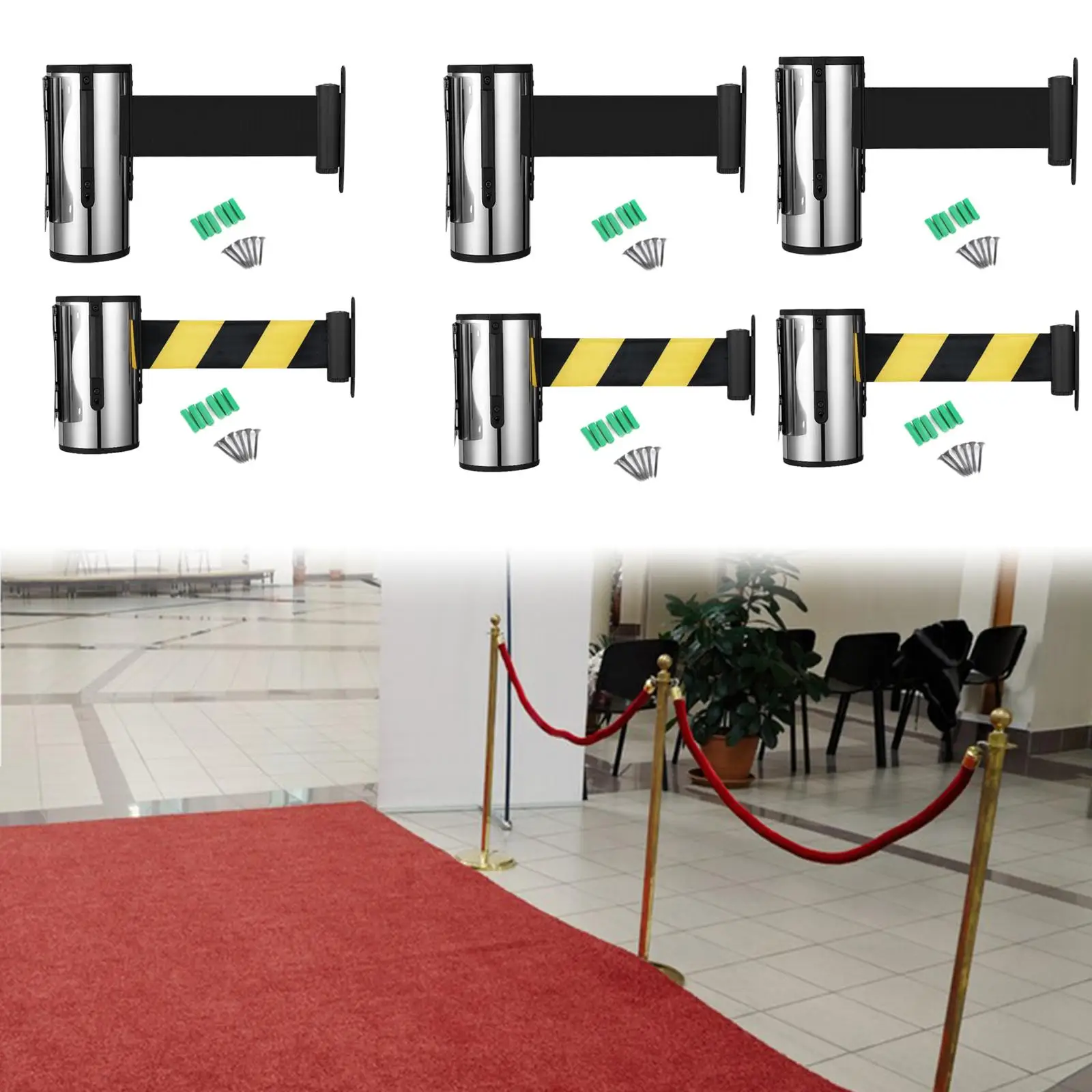 Retractable Belt Barrier for Wall Installation, Nylon Crowd Control for Public