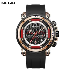 MEGIR Luxury Brand Men Sports Watches Silicone Strap Military Quartz Waterproof Chronograph Clock Male Wristwatches Auto Date