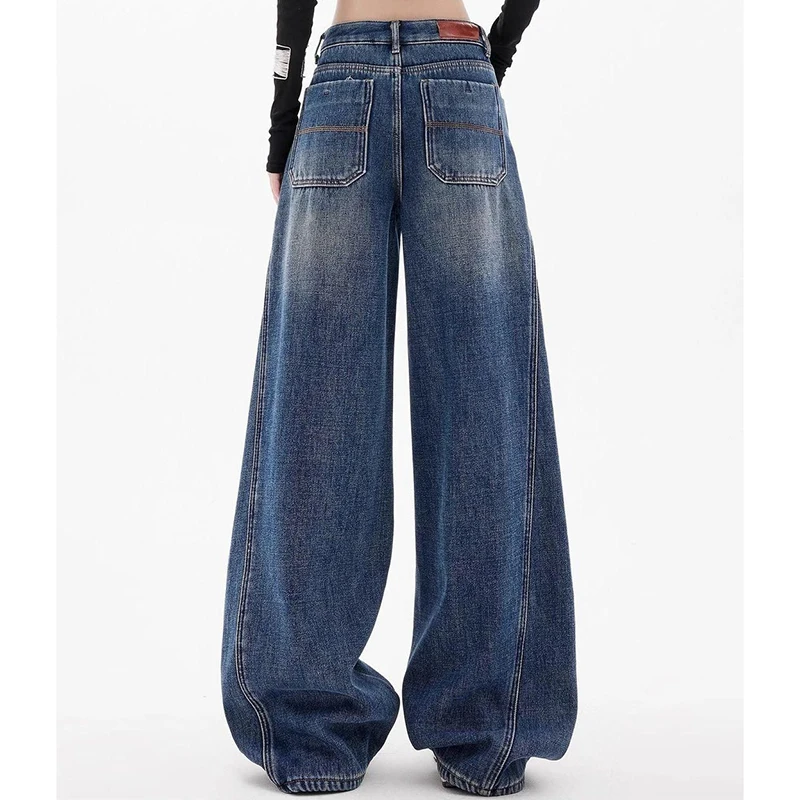 American retro jeans women spring 2026 design sense relaxed fashion casual Straight Leg Jeans slim mopping wide leg sickle pants