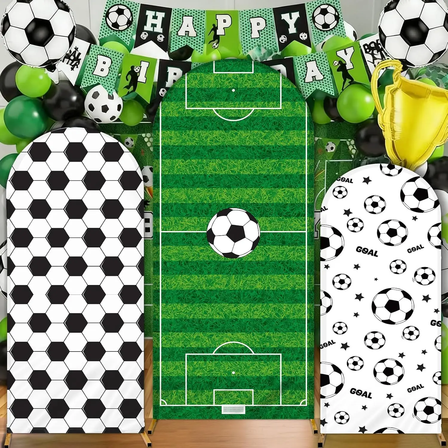 

LS Soccer Boys Sports Birthday Arch Cover Backdrop Football Field Goal Net Background Kids Baby Show Party Studio Decor