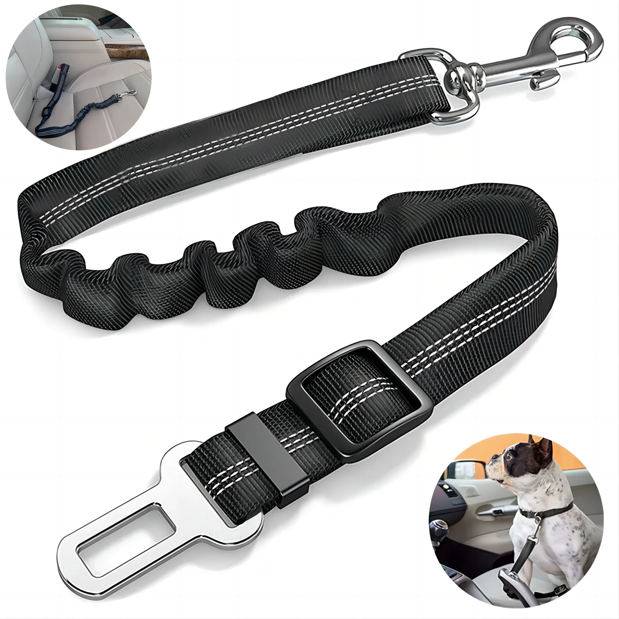 New Elastic Nylon Dog Seat Belt Adjustable Reflective Durable Stretch Rope Lead Pet Cat Puppy Travel Car Webbing Safety Rope