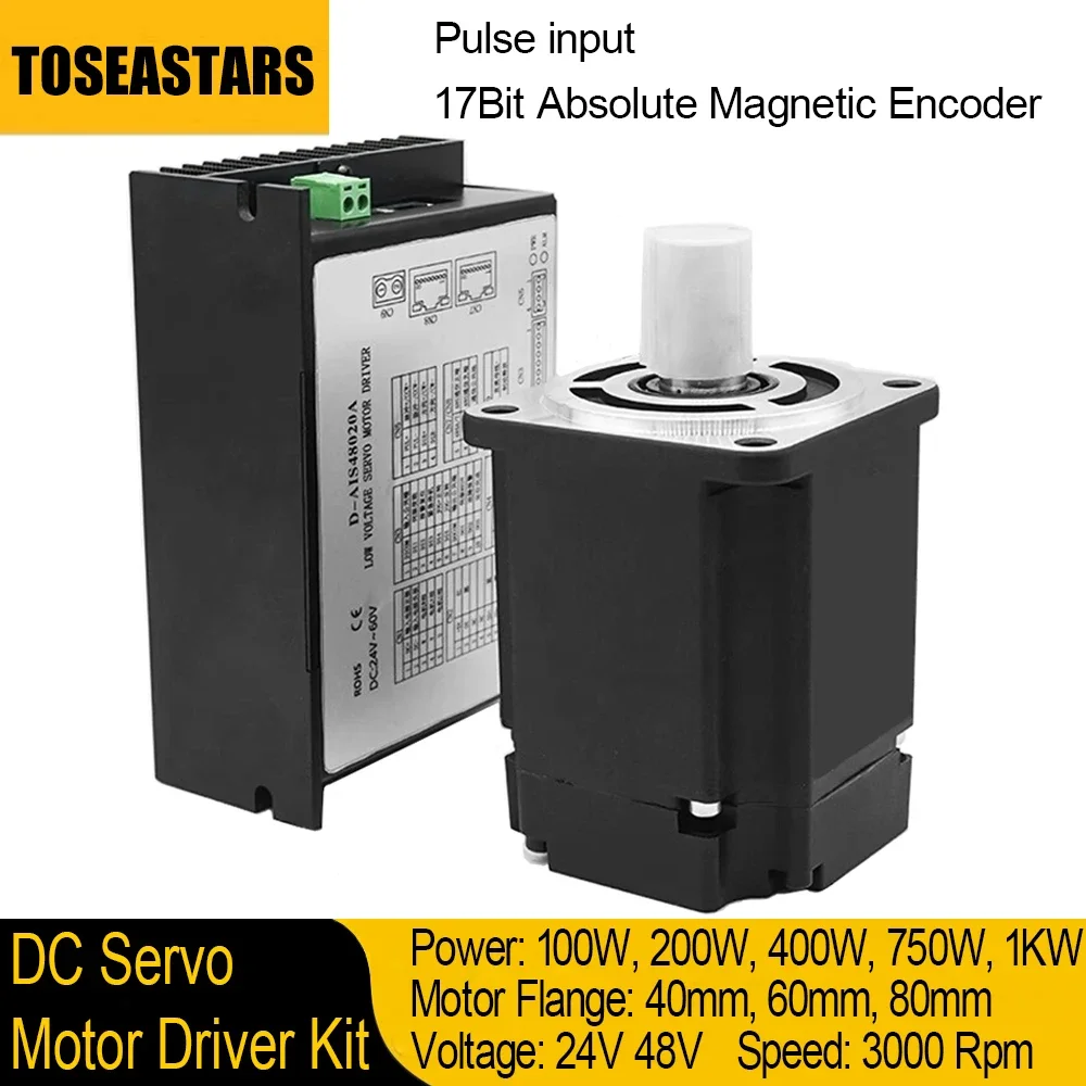 24V 48V DC Servo Motor Drive kit Low Voltage Servo Motor 400W 750W 1KW 40 60 80mm Flange 0.32-3.2Nm17Bit Encoder RS485 3000rpm