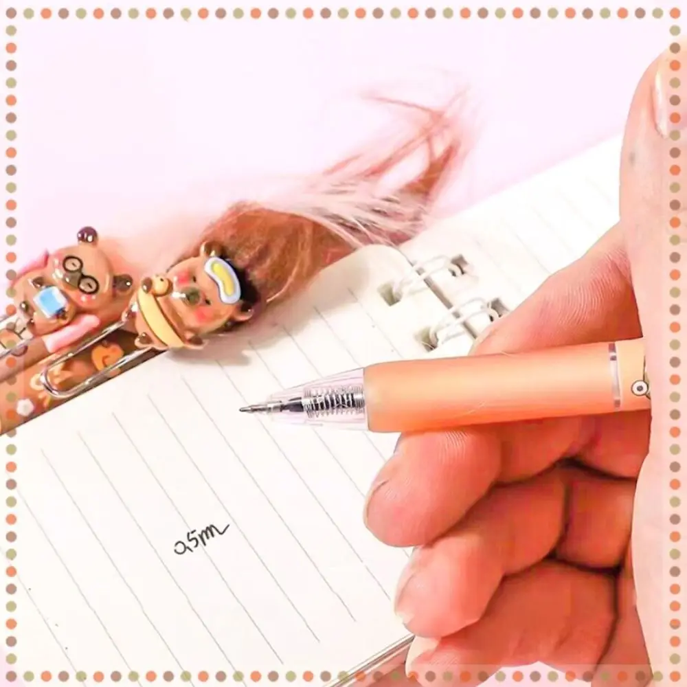 Creative Kawaii Capybara Gel Pen Cartoon Pretty Cute Erasable Pen 0.5mm Aesthetic DIY Hair Style Pen Kids