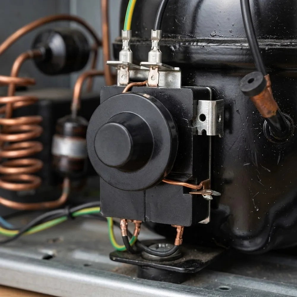 Refrigerator Compressor Start Relay with Three-Terminal Wiring Layout Designed for Direct Replacement in Existing Systems