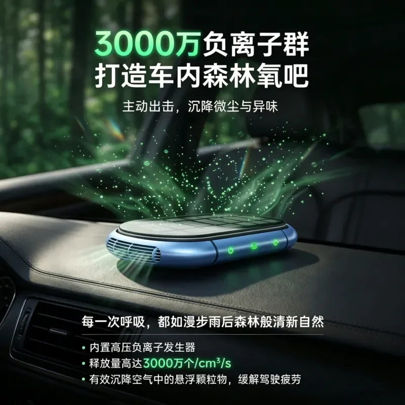 Solar Car Air Purifier Double Fan Negative Ion Formaldehyde Odor Removal Intelligent Start Stop Freshener Auto Interior