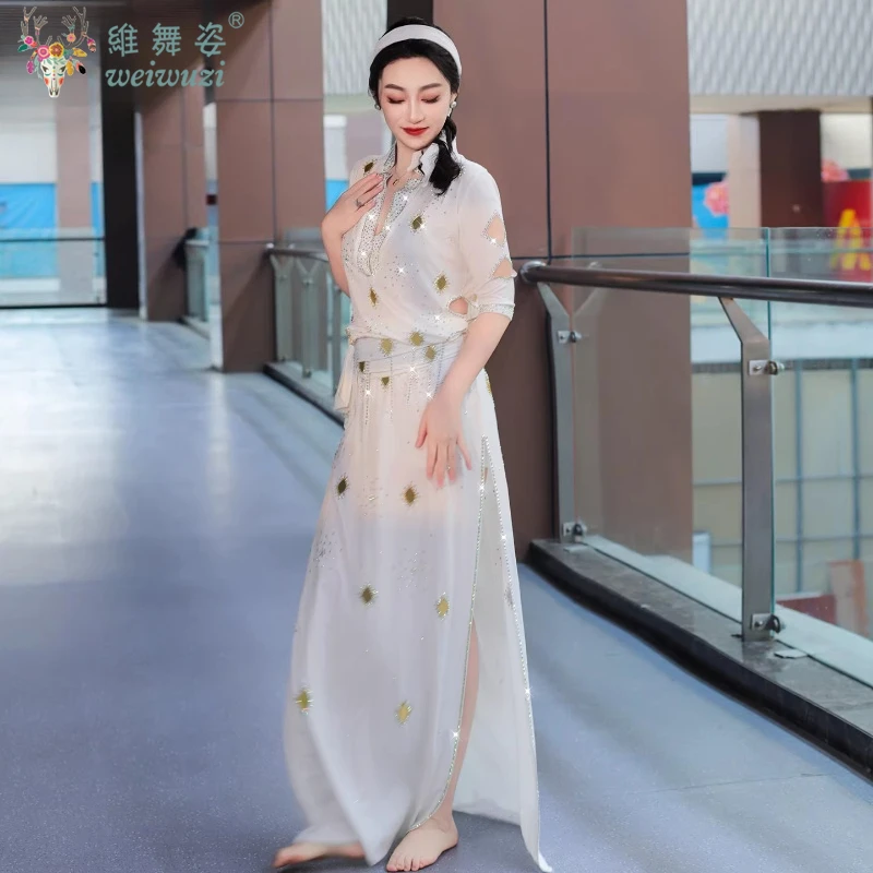 Abito da Danza del Ventre Avanzato con Diamanti per Donna Adulta, Costume da Spettacolo Shaabi Baladi Saidi, Abbigliamento per Danza Orientale