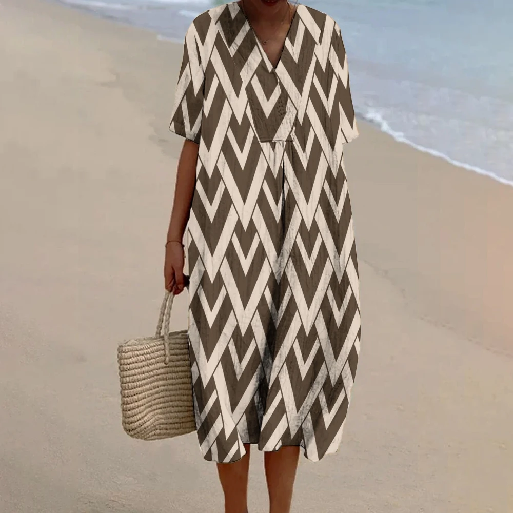 

Woman Boho Checkered Dresses Diamond Dress For Seaside Vacation Relaxed Fit Outfits Women's Fashion Diamond Pattern Robes