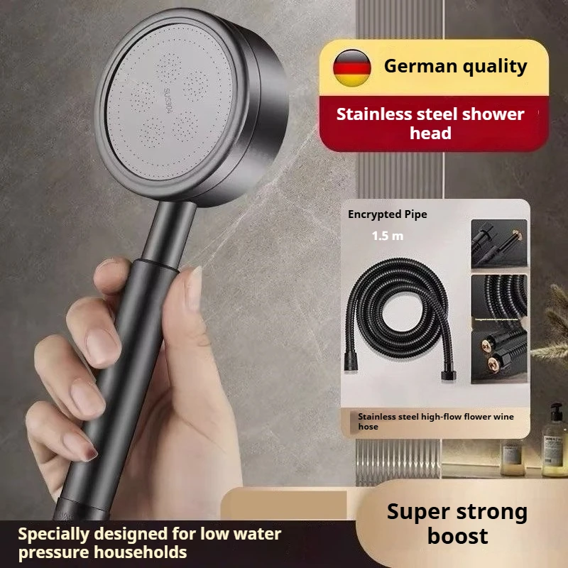 304 Stainless Steel Pressure-enhanced Shower Head, Shower Enclosure, Bathroom High-flow Pressure-enhanced Shower Head Set