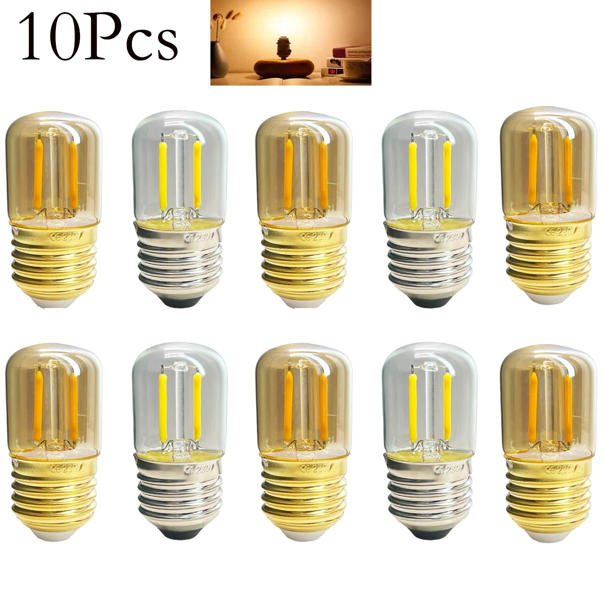 10Pcs/Lot T28 E27 1W Led Filament Globe Light Bulbs Home Lights For Living Room Cob Leds Amber Glass Night Bulbs 2200K Ac 220V