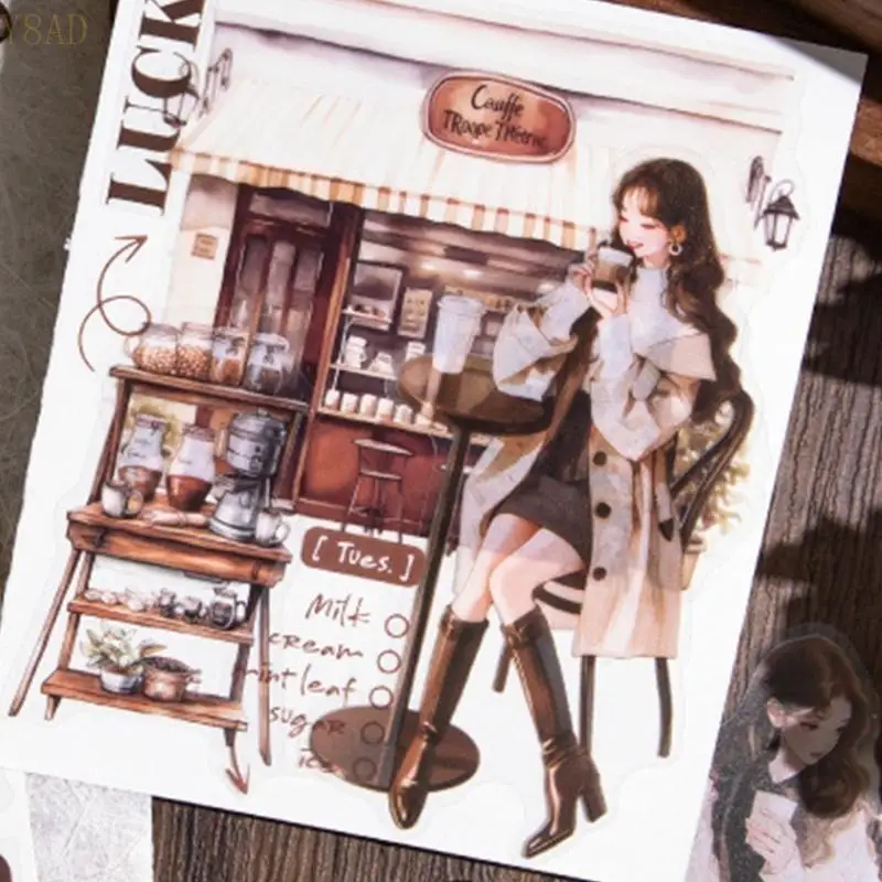 Y8ad 30 feuilles Sticker Série cafés Scrapbooking Scrapbooking Decal Water Bottle Sticker