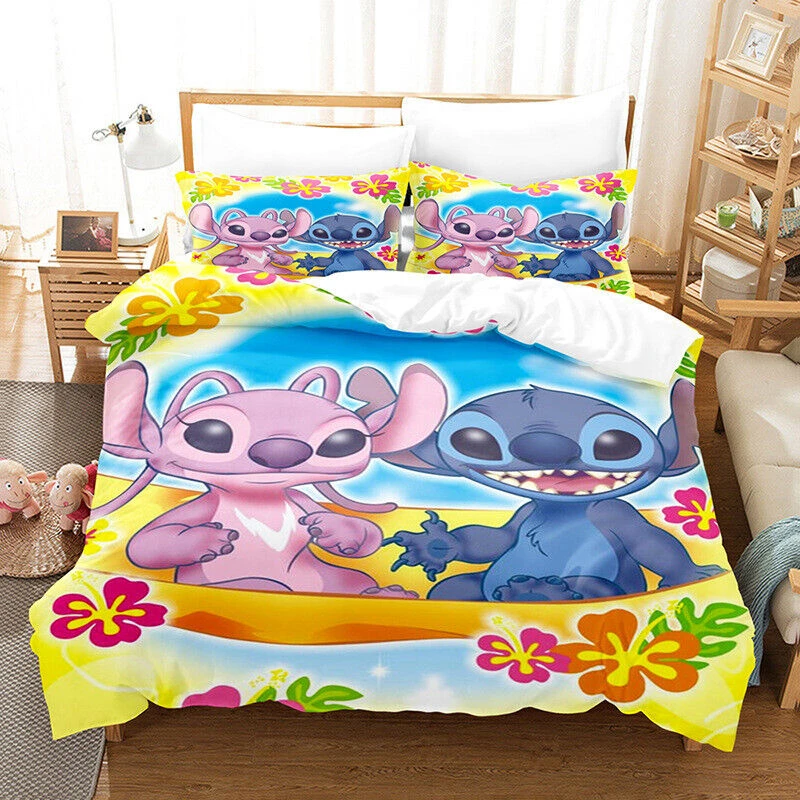 Lilo and Stitch Doona Quilt Duvet Cover Bedding Set Children Adult Single Double King Size Bed Supports Custom Size Text gifts