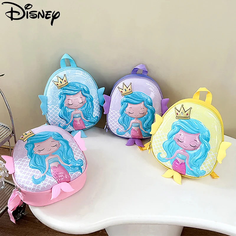 New Disney Kindergarten Schoolbag Girl Cute Cartoon Mermaid Eggshell Bag Birthday Gift Children Convenient Backpack.