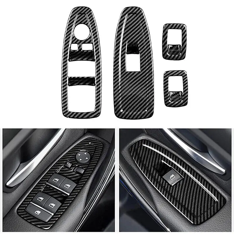 4X Auto Fenster Panel Passt Für BMW 3er F30 2012-2019 Carbon Faser Fensterheber Schalter Panel Abdeckung trim