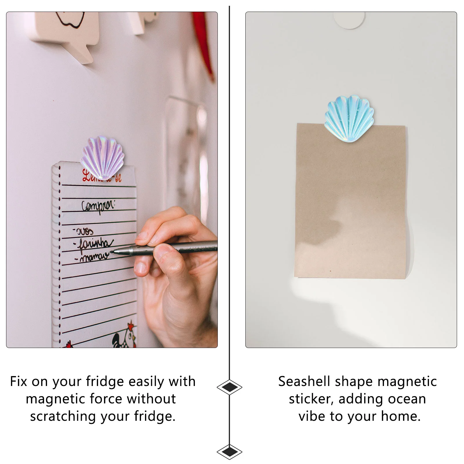 6 PCS Shell Refrigerator Magnets Fridge Sticker Freezer Resin Seashell Stickers