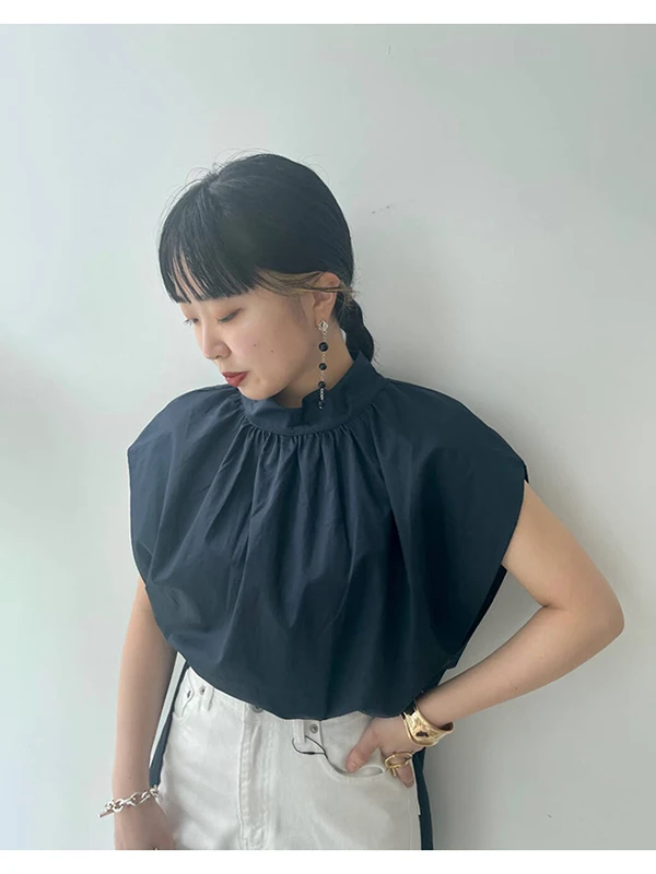 

Early Autumn Commute OL Simple Design Vintage Stand Collar Drop Shoulder Pure Cotton Shirt Women's Fashion Breathable Thin Co...