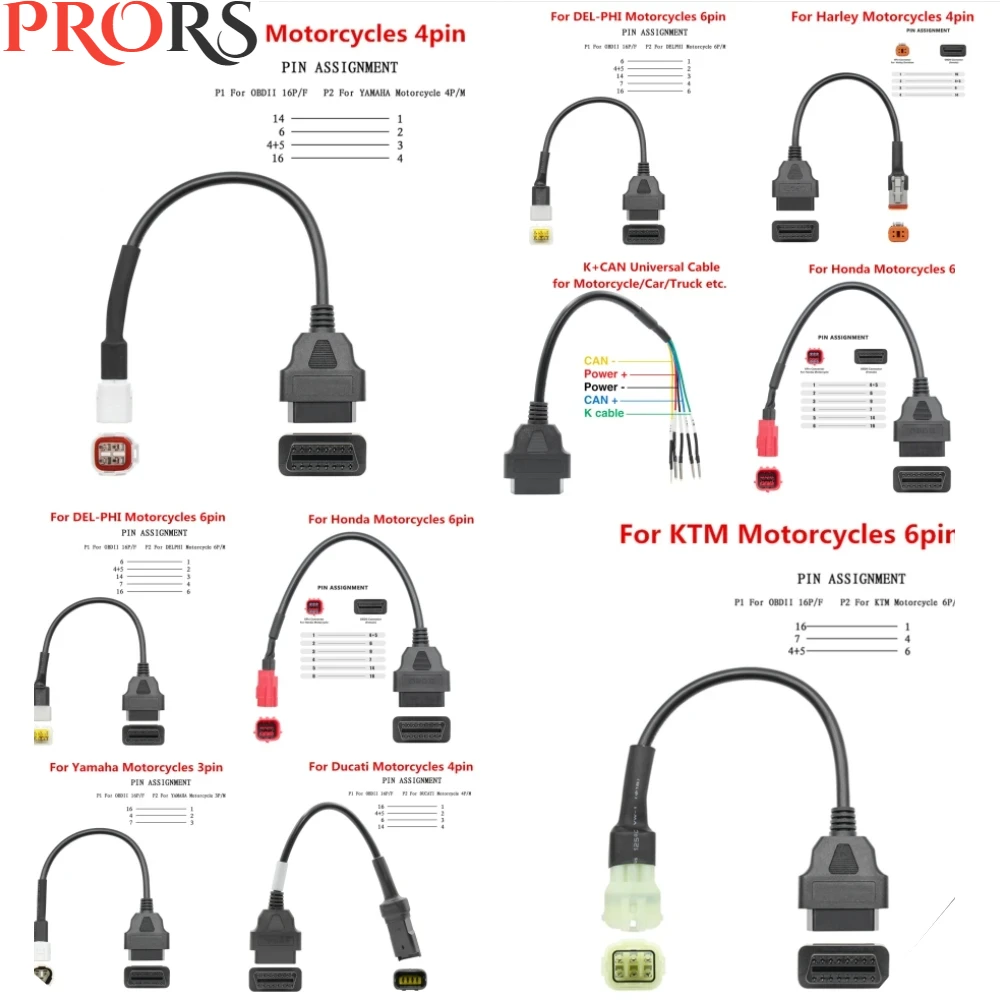 For YAMAHA for HONDA Moto for SUZUKI for Ducati for KTM OBD2 Connector Motorcycle Motobike Extension Cable for Kawasaki Cables