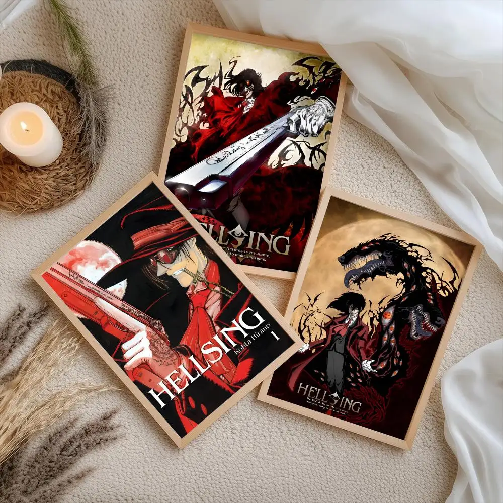 Anime H-Hellsing Ultimate Poster Stickers Self-Adhesive Painting Mural Decor Wall Decals for Bedroom Living Room Home HD Gift