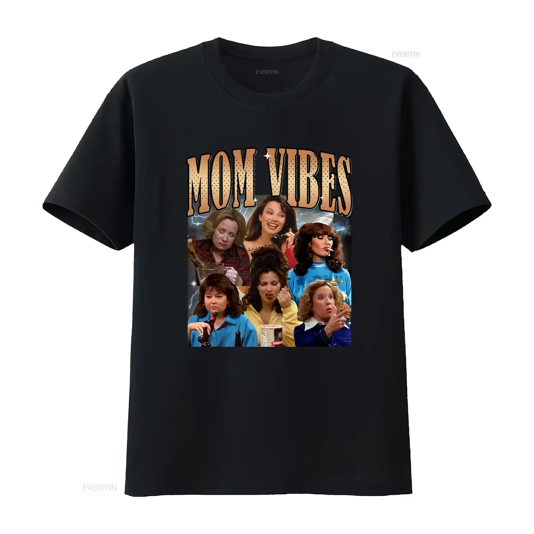 Vintage Retro 90s Funny Mom Vibes Classic Sitcom Moms Print Casual T Shirt vintage Washed Comfortable Stylish Breathable