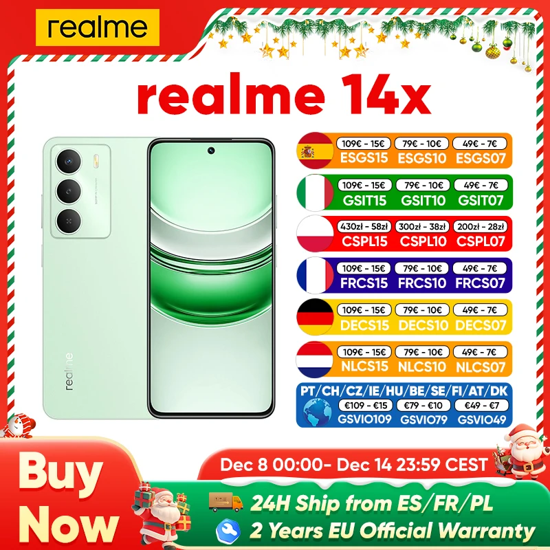 Realme 14x Smartphone Dimensity 6300 5G 6.67 ''120Hz affichage de confort oculaire 5000mAh batterie 50MP Al cam�ra Version mondiale