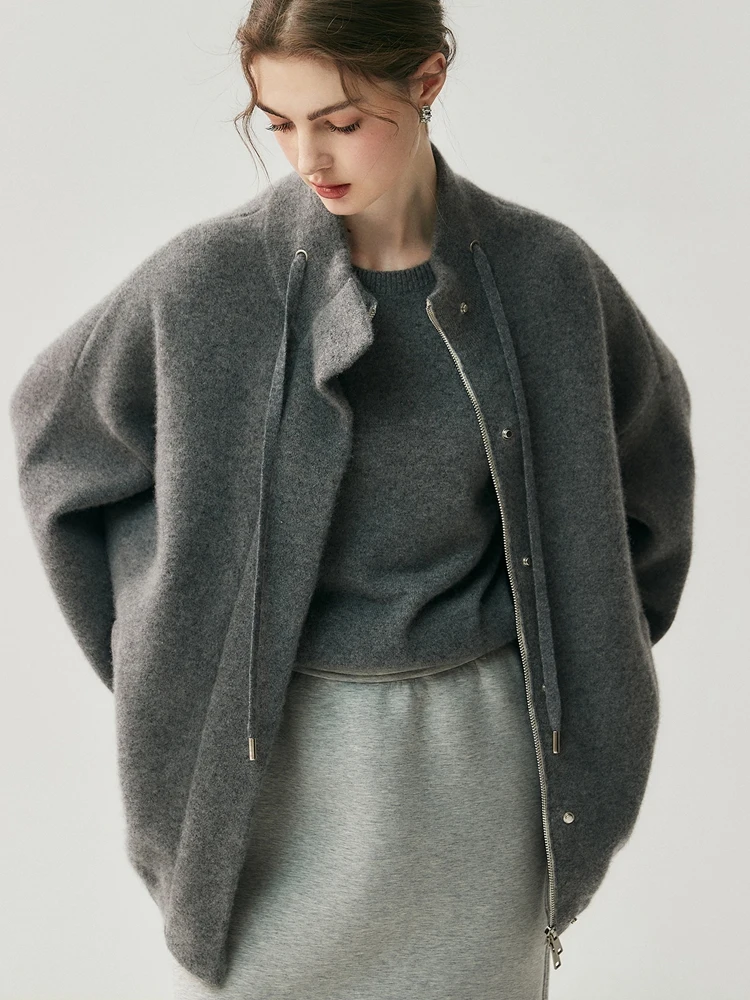 ADDONEE Damski Gruby Kardigan z Golfem Jesienno-Zimowy Sweter Płaszcz ze 100% Kaszmiru Luźny Rozpinany Kardigan z Kaszmiru na Zamek