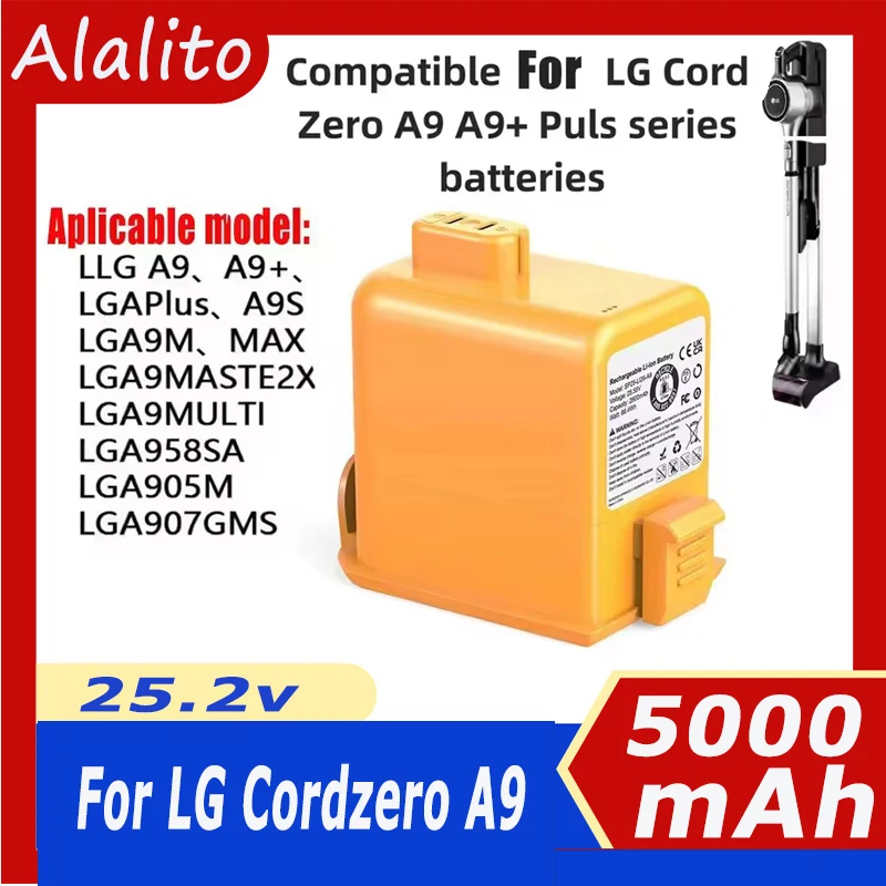 Replacement Battery for LG Cord Zero A9,A9S,P9,A9K-CORE,A9MAX,A9T-Ultra,A9K-PRO,A9N,A9M,A9 Plus 25.55V 5000mAh