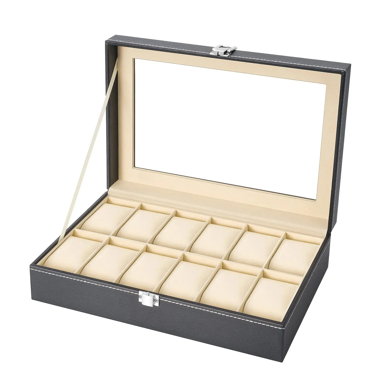 Watch Box, 12-Slot Watch Case with Large Glass Lid, Removable Watch Pillows, Watch Box Organizer, Gift for Loved Ones