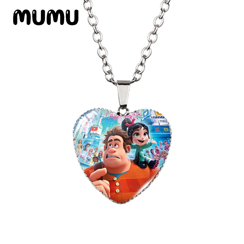 2024 New Ralph Breaks the Internet Heart Necklace Princess Vanellope Glass Printed Photo Pendant Handmade Jewelry Gifts Children