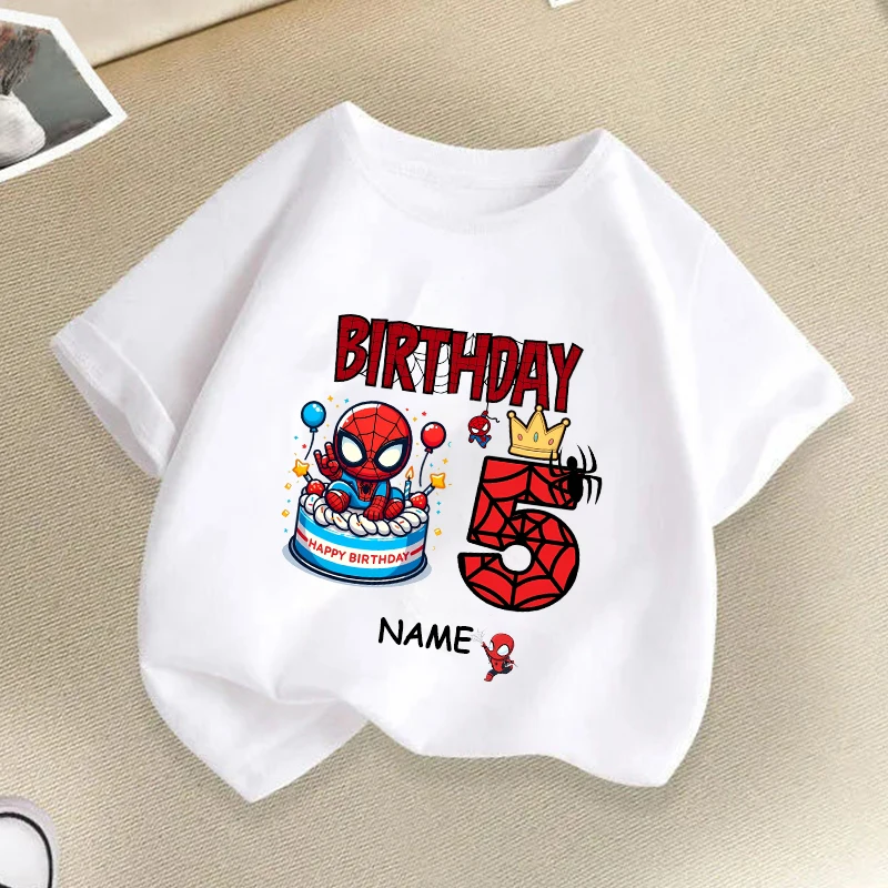 كارتون سبايدرمان عيد ميلاد الاطفال تي شيرت مخصص اسم تي شيرت للطفل تي شيرت الأولاد حفلة التي شيرت فتاة بلايز Diy بها بنفسك اسمك الملابس #5
