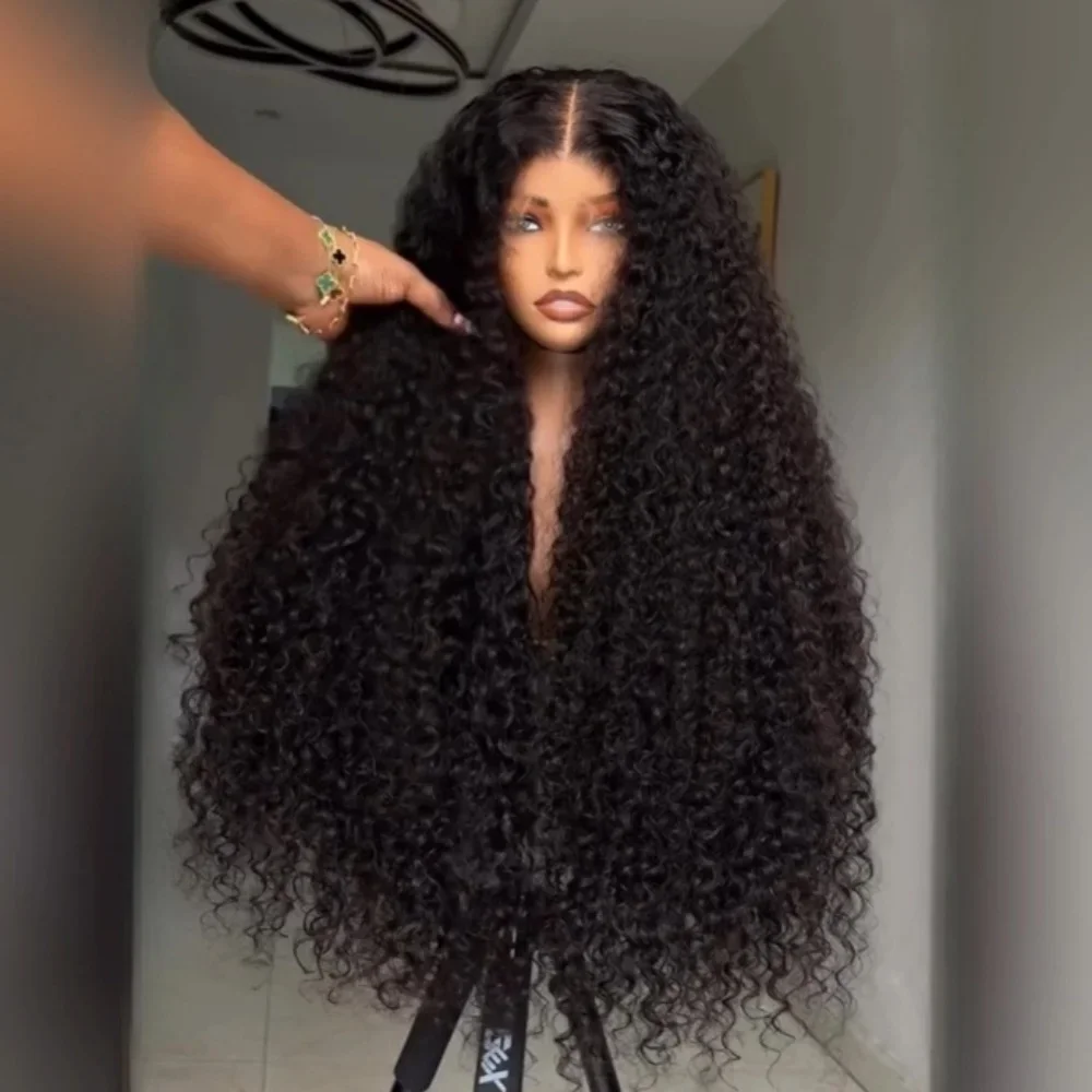 

Мягкие, предварительно выщипанные, безклеевые парики с кружевной передней частью 13*4*1, 26 дюймов, 180% плотности, черные, кудрявые, с эффектом «детских волос», синтетические парики для женщин