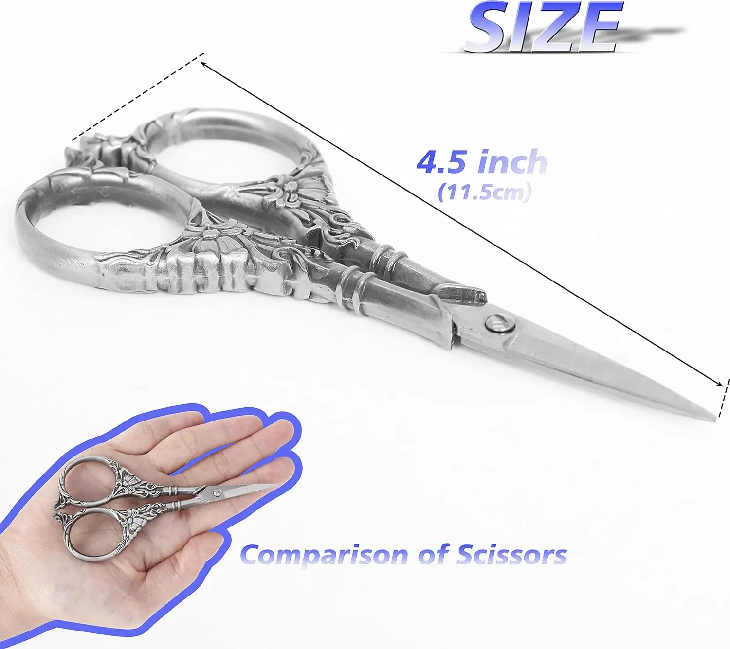 Vintage European Style Scissors Stainless Steel for Cross Stitch Cutting Embroidery Sewing Handcraft Craft Art Work DIY Tool