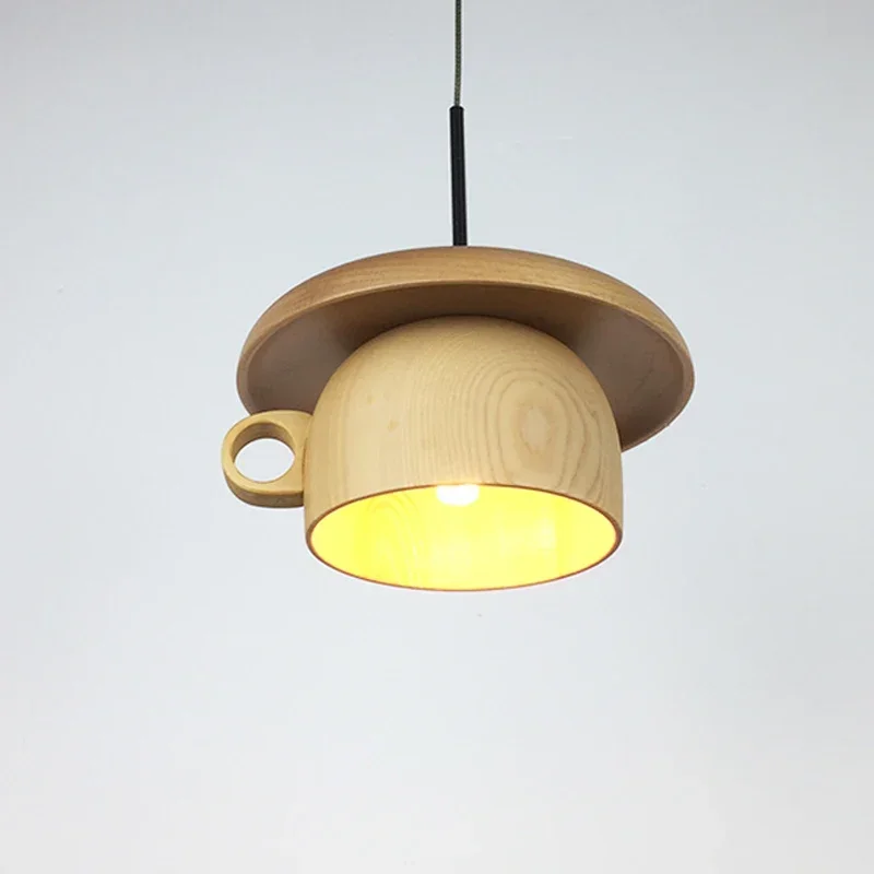 TechHPCreative Wood Cup Pendant Light Modern Dining Room Hanging Lamp Kitchen Light Fixtures Indoor