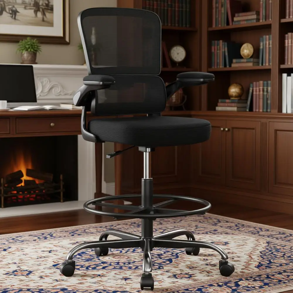 

Ergonomic Chair with Footrest, Tall Office Chair, Standing Desk with Flip-up Armrests, Breathable Comfort Mesh Support, Adjustab