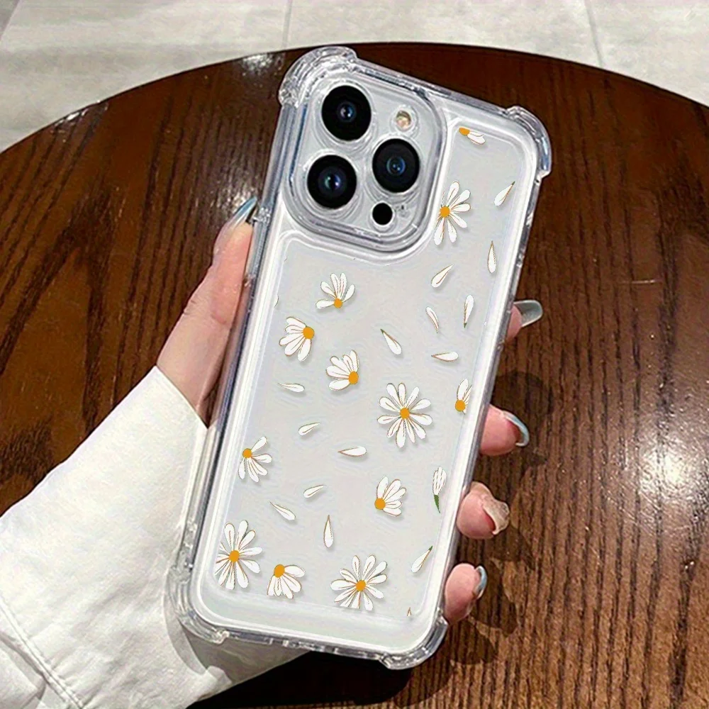 Clear Phone Case For Samsung Galaxy S26 S23 S25 S24 Ultra Plus A57 A56 A55 A17 A27 A36 A37 A07 Soft TPU INS White Daisy Cover