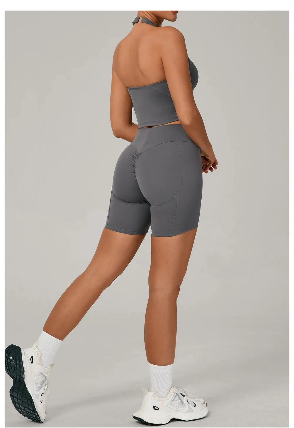 

Мягкая активная майка с v-образным вырезом, персиковый комплект для йоги на бедрах, высокая эластичность, быстросохнущая одежда для бега, фитнеса, спортивный комплект из двух предметов, женский