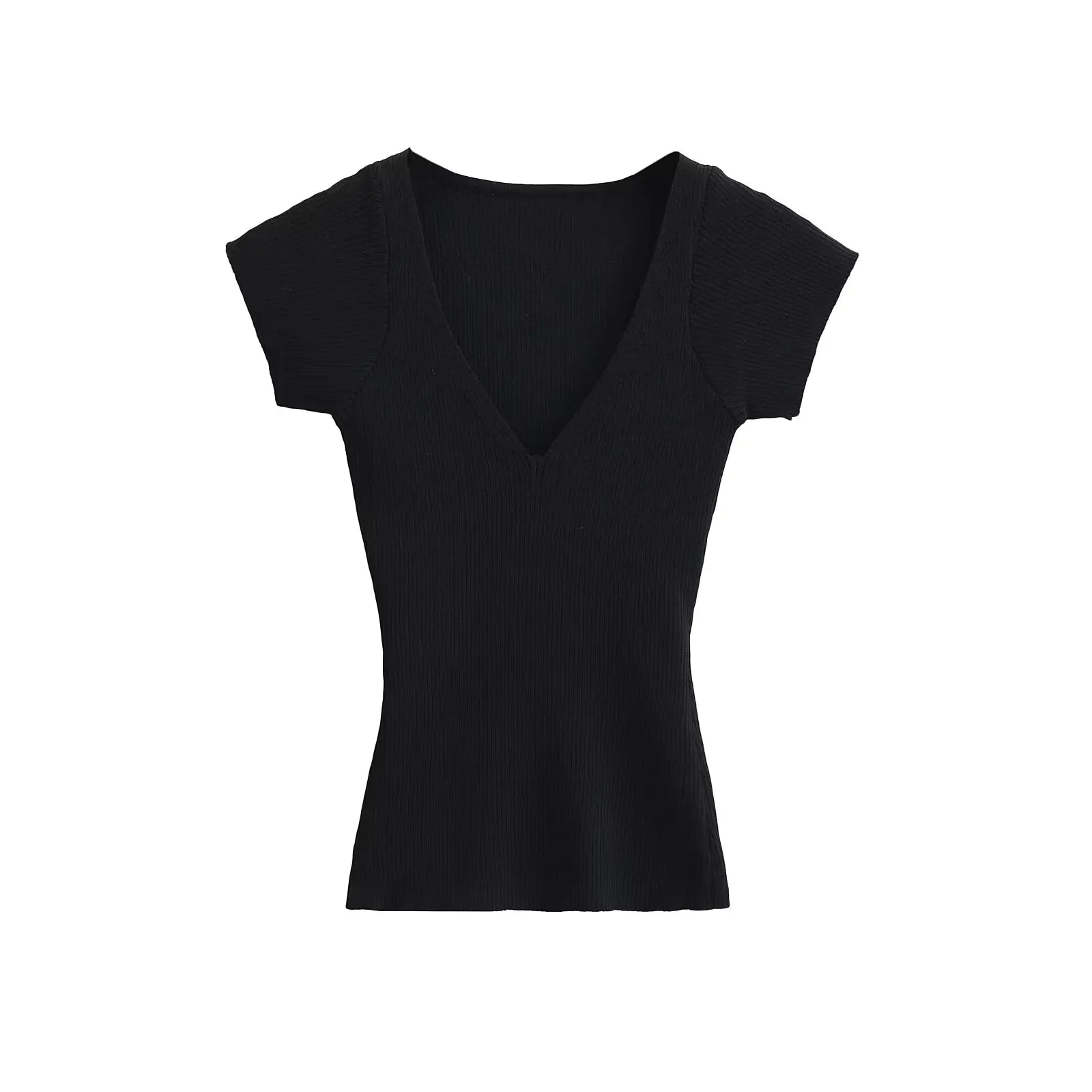 Pure Desire ピンク V-ne ort Sve ニットトップ女性の夏甘いスパイシーな ort T-irt ストリート Sle スリムフィットウエスト締め付け