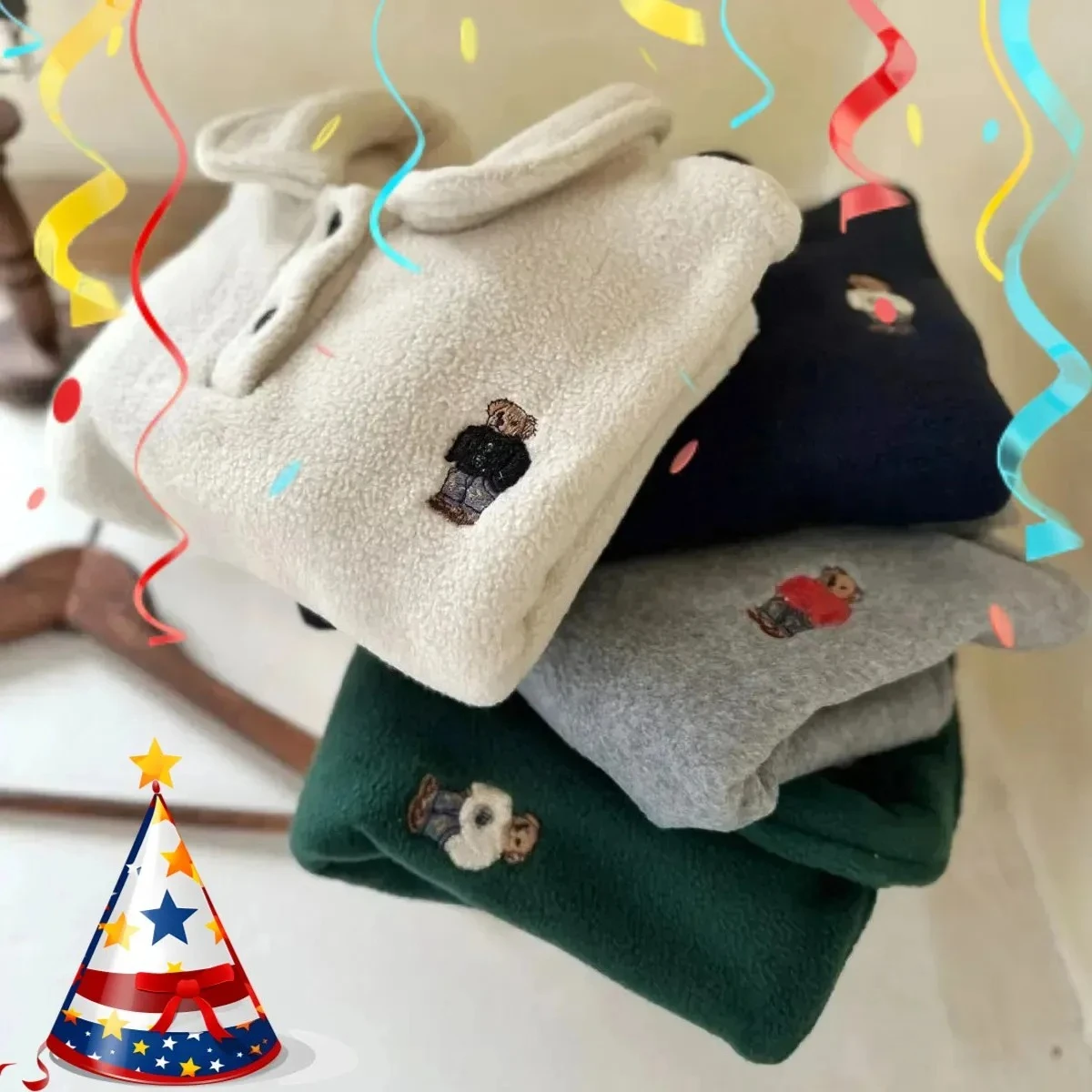 الخريف الشتاء الطفل و طفل الفتيان القطن الصوف بلوزات الكرتون الدب رفض طوق الدافئة غير الفلورسنت البلوفرات الناعمة #1