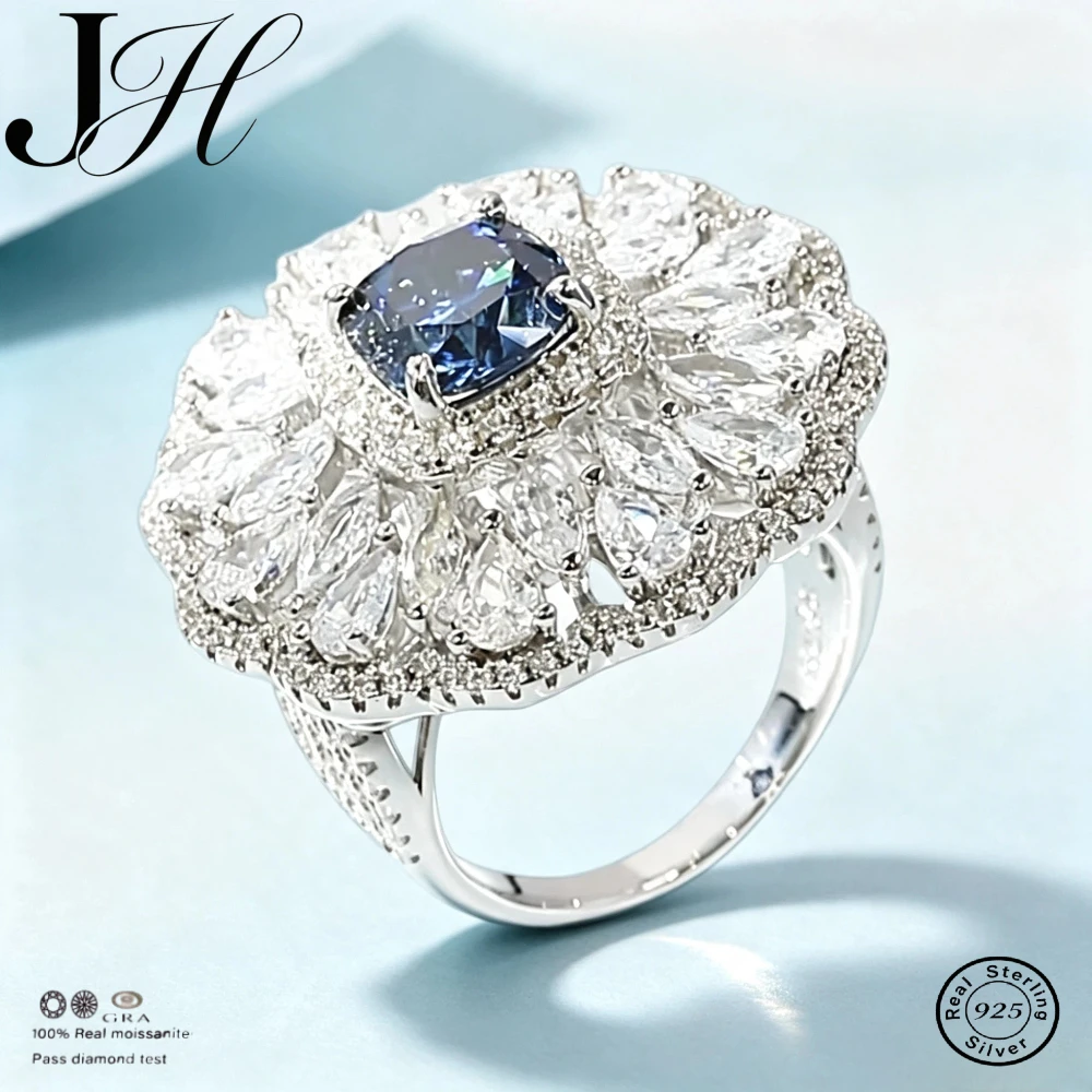 JoiasHome 2.5 Carat 8.0mm Moissanite Engagement Ring For Women 925 Sterling Silver Cushion Shape Blue Moissanite Ring Bestseller