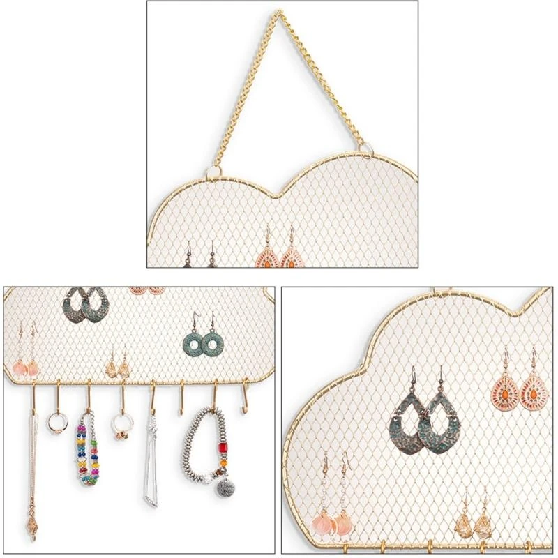 91AC Wall Earring Storage Rack Decorative Cloud-shaped Necklaces Storage Rack