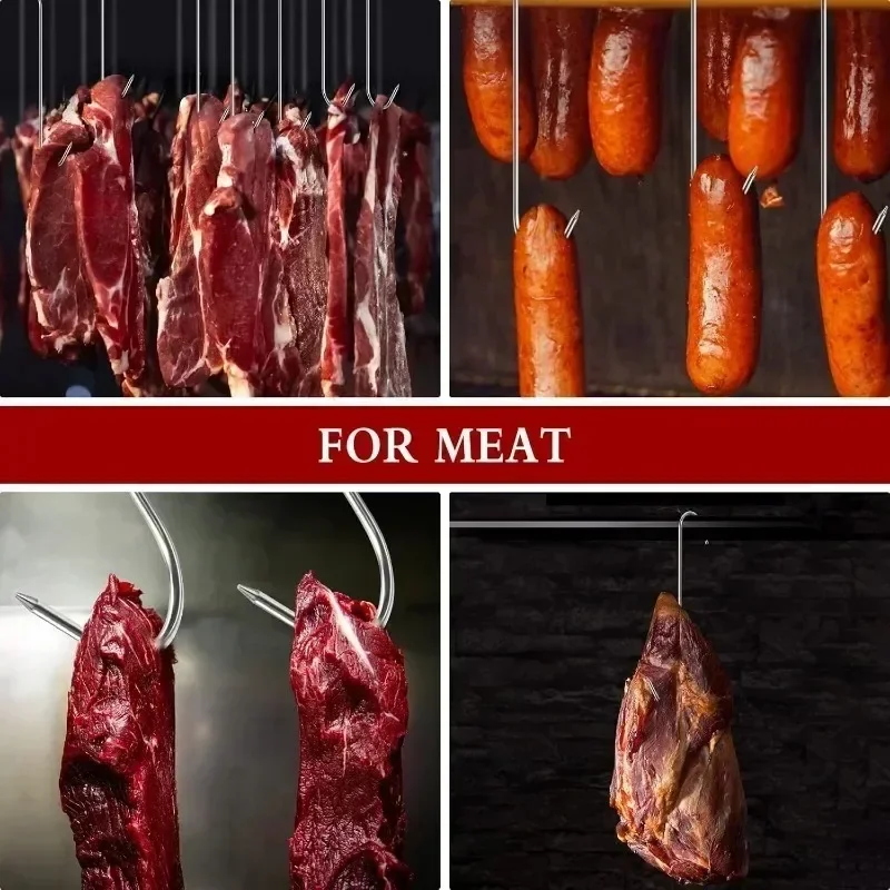 Stainless Steel S Hooks Sharp Tip Meat Hanging Hooks Butcher Shop Kitchen BBQ Sausage Bacon Hams Smoker Duck S Hangers Wholesale