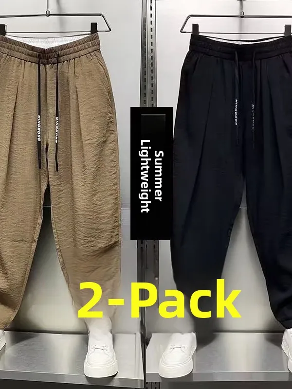 Summer Thin Quick Dry Cotton Linen Casual Pants Men's Ice Silk Drape Loose Straight Cut Breathable Loose Harlan Trousers