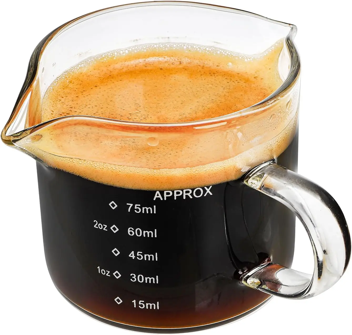 Measuring Cups Espresso Shot Glasses, Double Spouts Espresso Cup Glass Graduated 75 ML/ 2.5 OZ for Milk Pitcher, - Detail 1