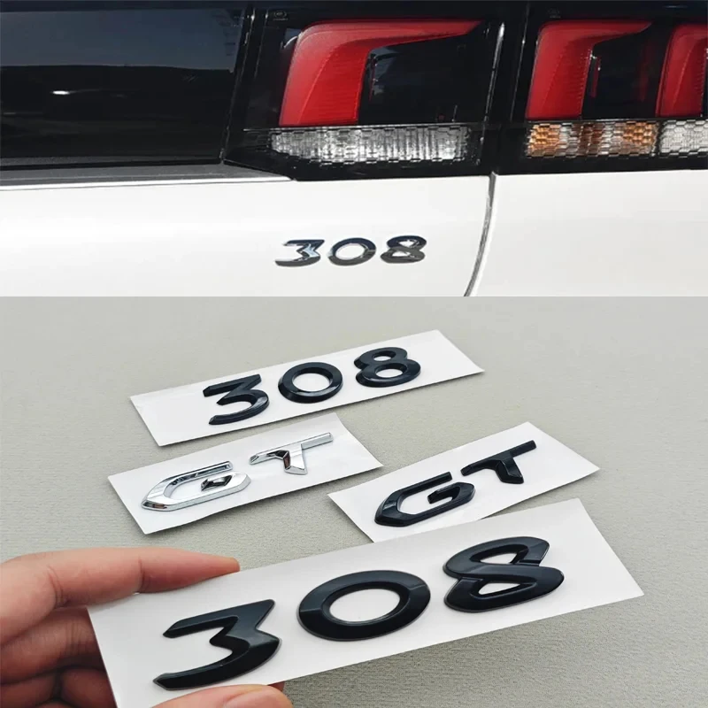 3D ABS Chrome Black Logo 308 GT Emblem Letters Sticker Car Rear Trunk Badge For Peugeot 308 GT SW Line GTI T9 T7 P5 Accessories