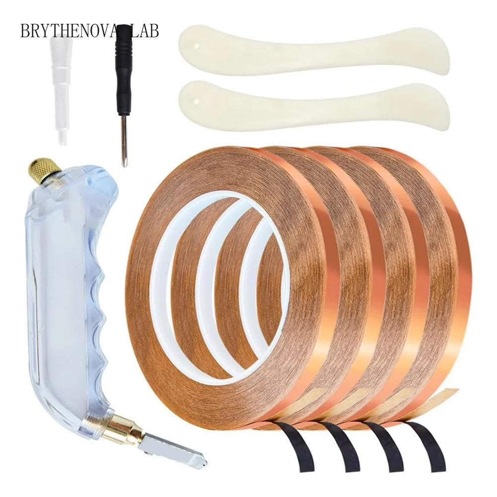 3/16'' Copper Foil Tape for Stained Glass Crafts 4 Rolls 36 Copper Yards Tape Glass Cutter for Stained