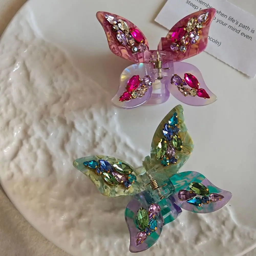 

Hairpin Butterfly Hair Claw Barrette Korean Style Acetic Rhinestone Hair Clip Headwear Geometry Acetic Acid Shark Clip Female